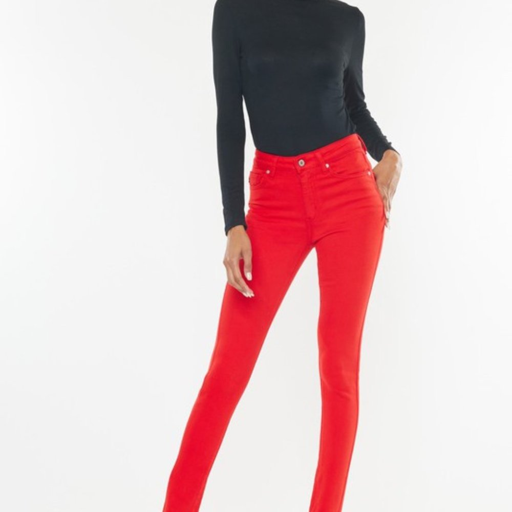 KANCAN GEMMA HIGH RISE BURGUNDY R&B SKINNY